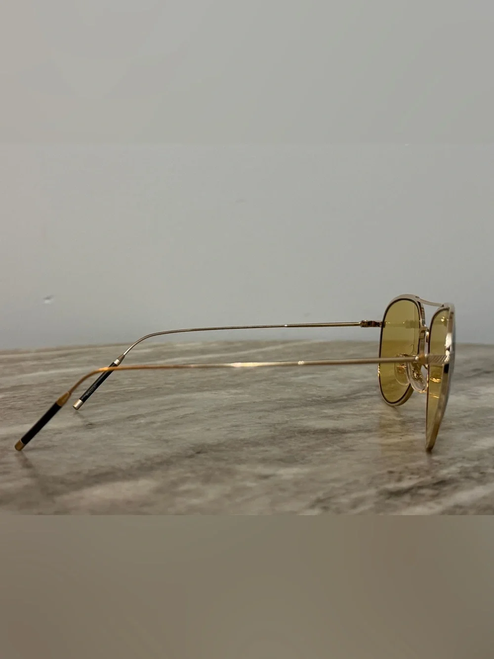 OLIVER PEOPLES TAKUMI Tk-3 Gold Tone Aviator Sunglasses Yellow Lenses Japanese